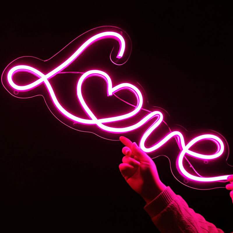 Pink Love Neonschild dimmbar 9 Stufen USB – handgefertigte Hochzeits-Deko