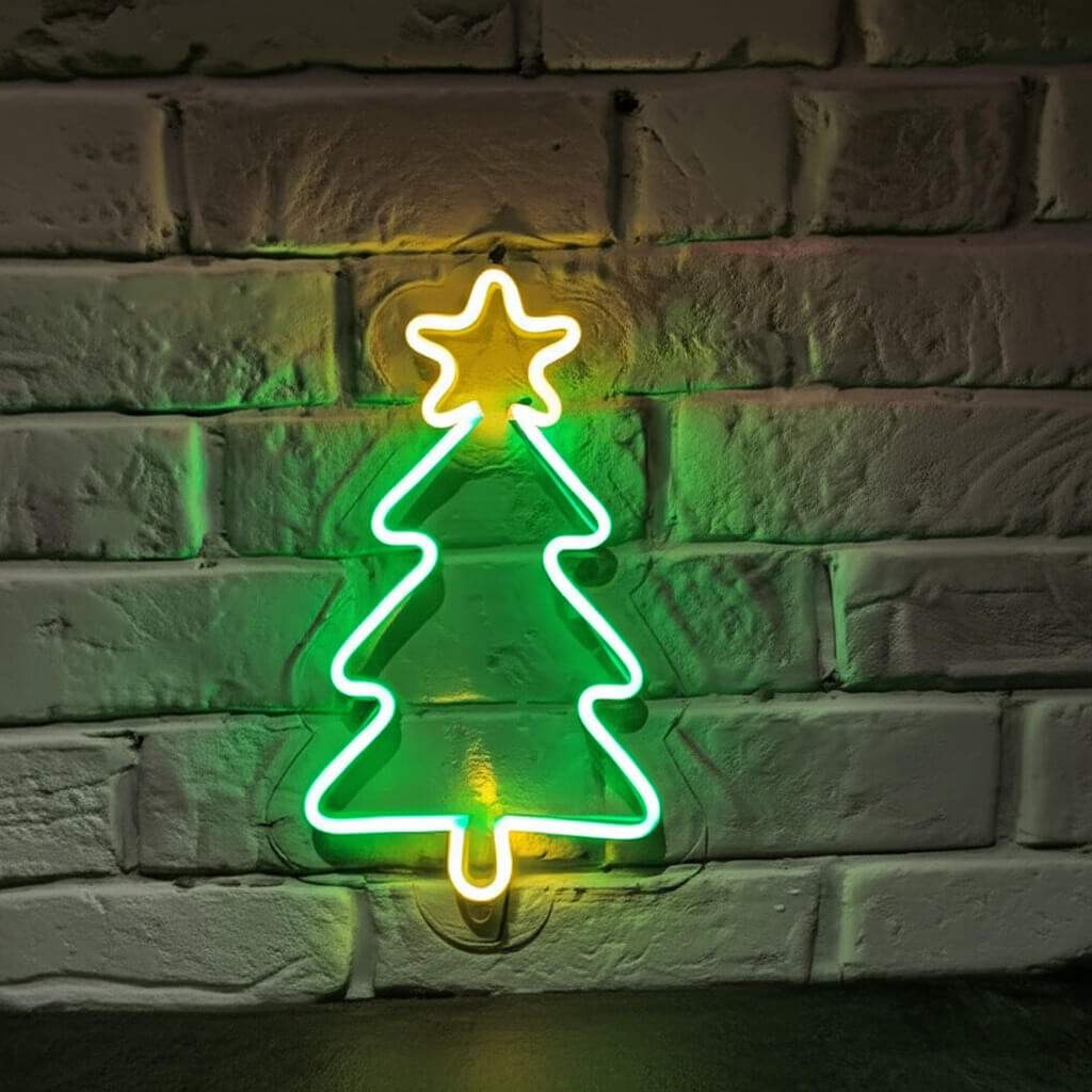 Weihnachtsbaum Neonschild dimmbar 9 Stufen USB – handgefertigte Festtags Deko