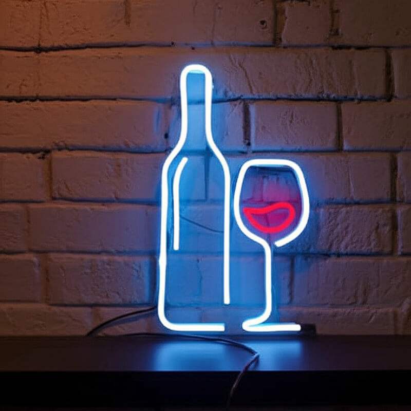 Weinglas Flasche Neon Sign – elegante Wanddeko für Cocktail Lounge