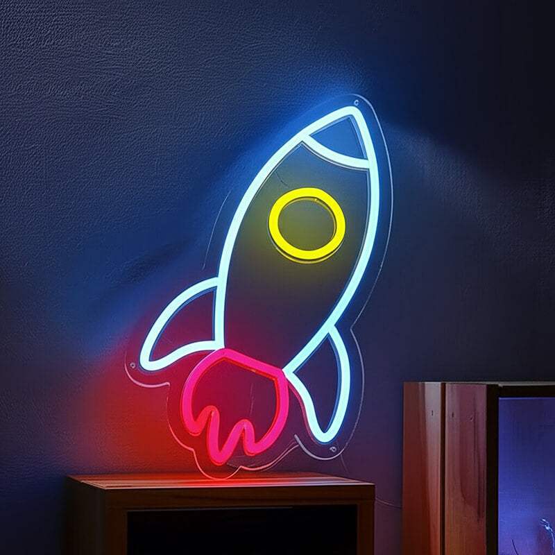 Rakete Neon LED Schild USB – Space Deko fürs Kinderzimmer