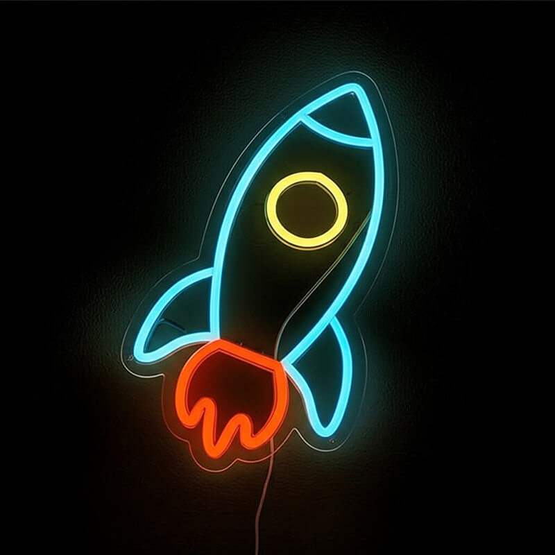 Rakete Neonschild dimmbar 9 Stufen USB – handgefertigte Aufbruch Deko