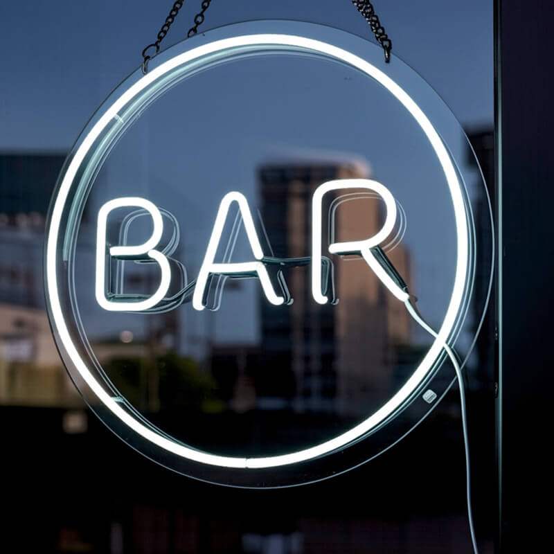 BAR Neon LED Schild USB – Heimbar Wanddeko als rundes Leuchtschild