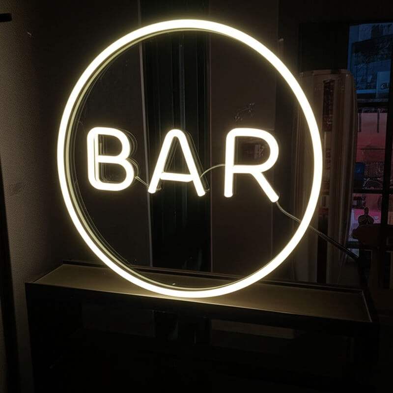 BAR Neon LED Schild USB – rundes Bar-Symbol als Geschenk für Cocktail-Liebhaber