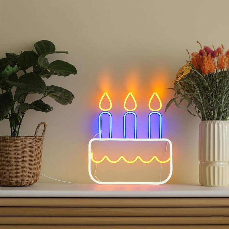 Torte mit Kerzen LED Schild 6mm Acrylplatte – Backstube Wanddeko für Konditorei