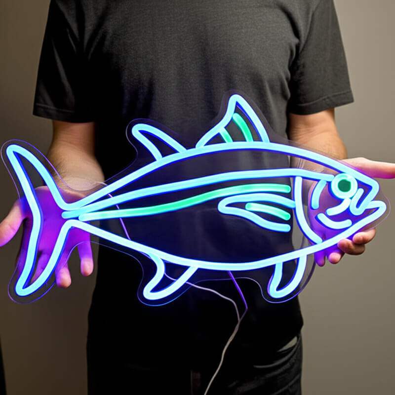 Thunfisch LED Leuchtschild beleuchtet – Fisch Wanddeko fürs Restaurant