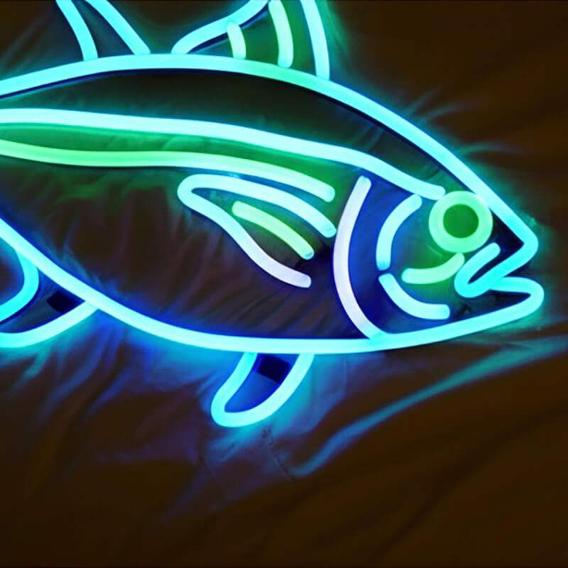 Tunfisch Neonschild dimmbar 9 Stufen USB – handgefertigte Meeres Deko