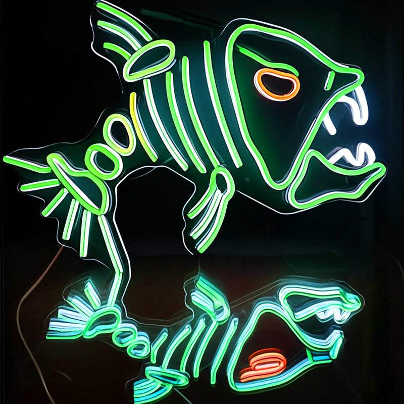 Piranha LED Schild 6mm Acrylplatte – Zähne-zeigen Statement für Gaming-Zimmer
