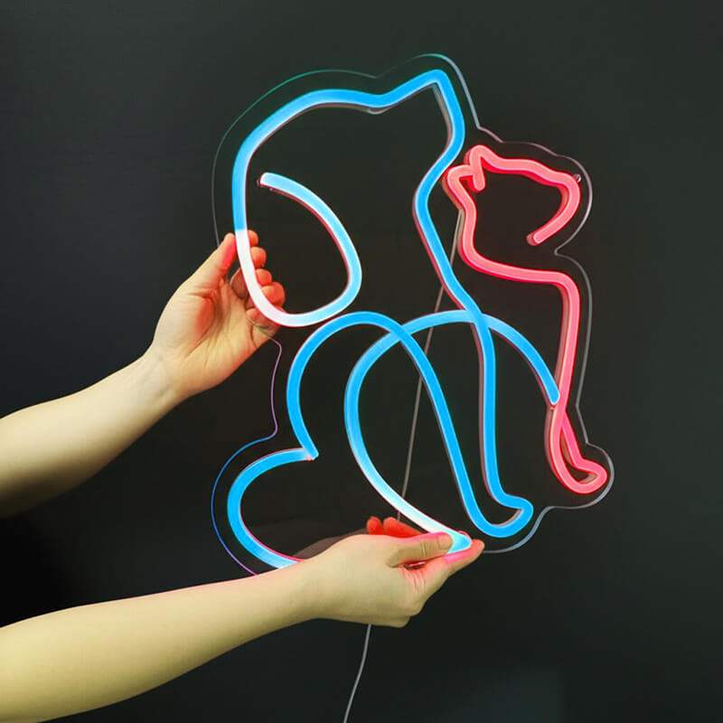Hund und Katze Neon LED Schild auf 6mm Acrylplatte – Tierhandlung Schaufenster Deko