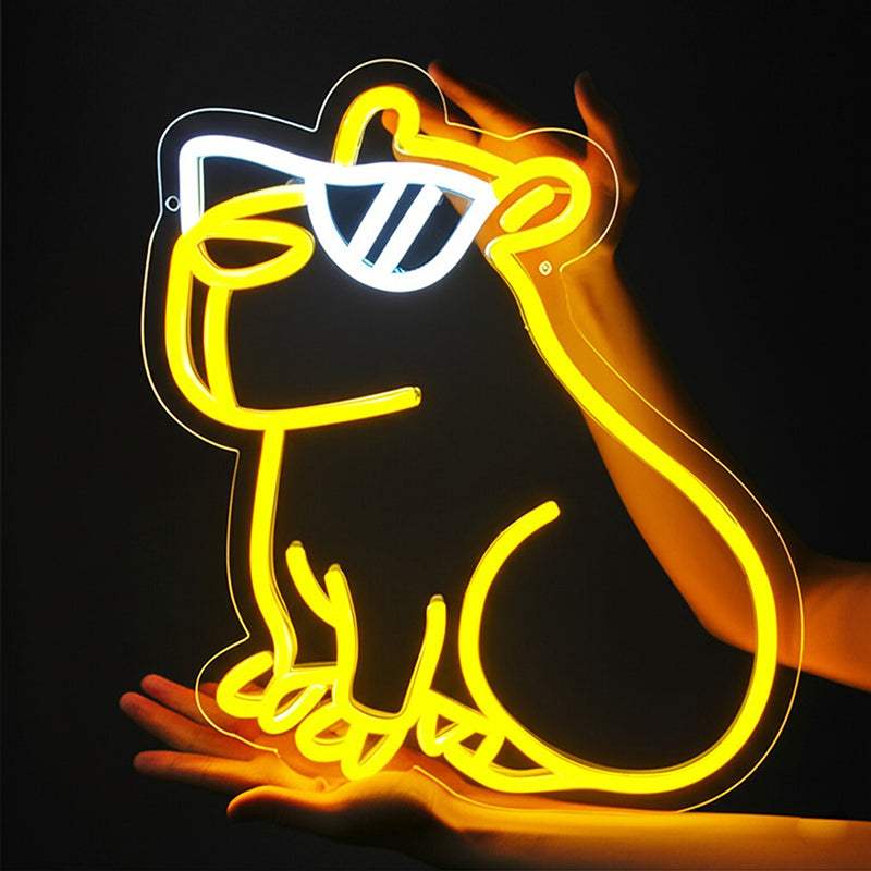 Cooler Hamster Neon LED Schild USB – Fun Tier Wanddeko mit humorvollem Hamster