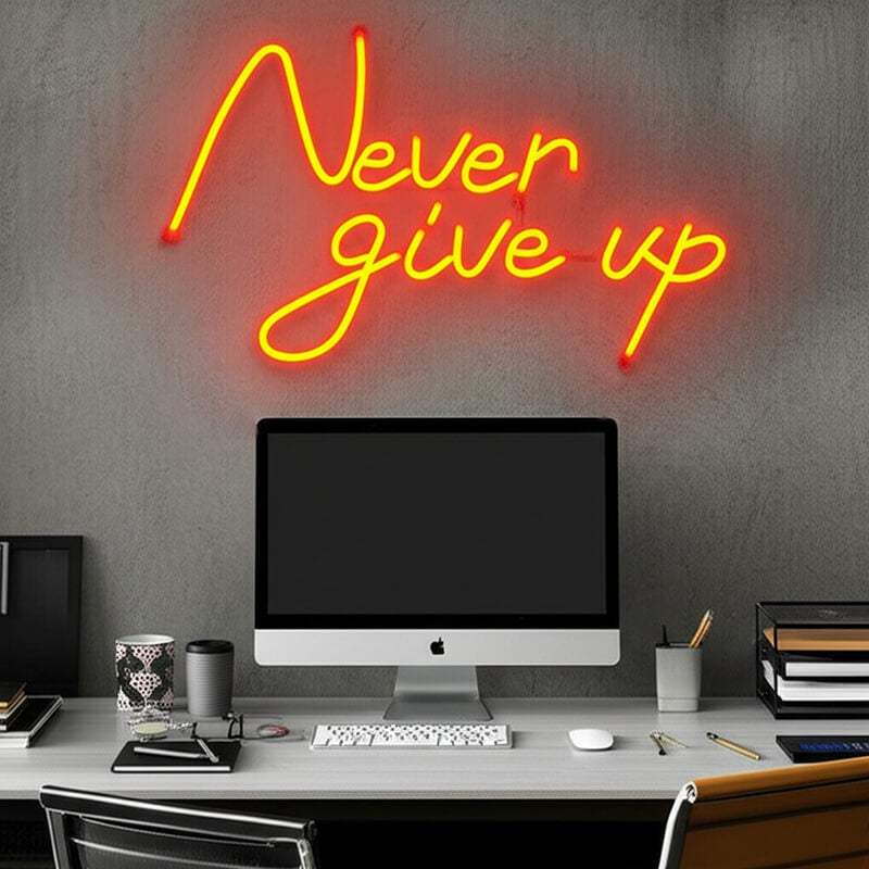 Never Give Up Leuchtschild – Trainings-Deko für Boxring und Fitnessstudio