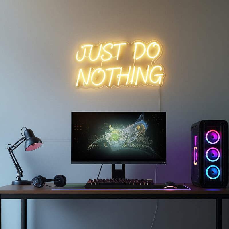Just Do Nothing Neon LED Schild USB – Faulpelz Statement Schlafzimmer Deko