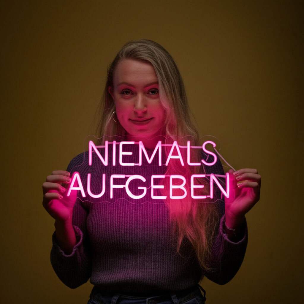 Niemals Aufgeben LED Leuchtschild beleuchtet – Wanddeko für Schreibtisch und Arbeitsplatz