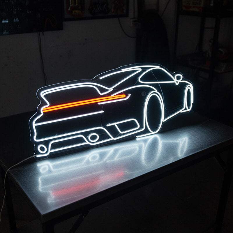 Porsche Sportwagen Leuchtschild – Racing Deko für Auto-Enthusiasten