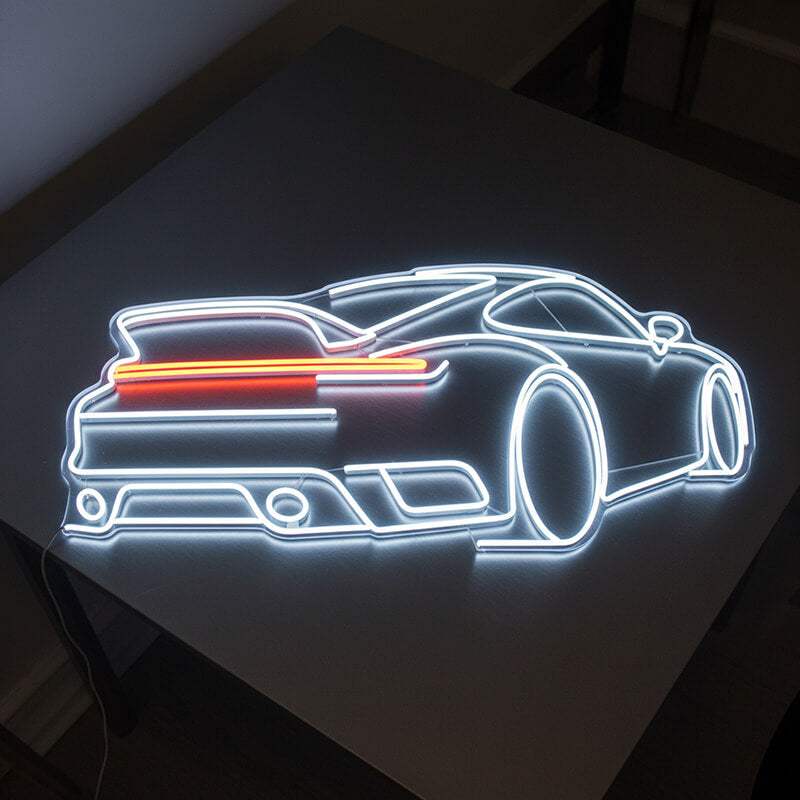 Porsche Sportwagen Neon LED Schild USB – Auto Fan Deko für die Garage