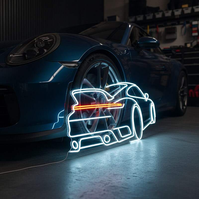 Porsche Sportwagen LED Leuchtschild beleuchtet – Wanddeko fürs Mancave