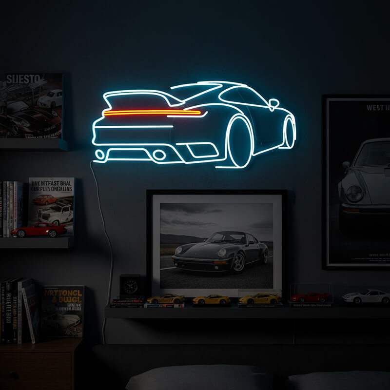 Porsche Sportwagen Neonschild dimmbar 9 Stufen USB – handgefertigte Sportwagen Deko