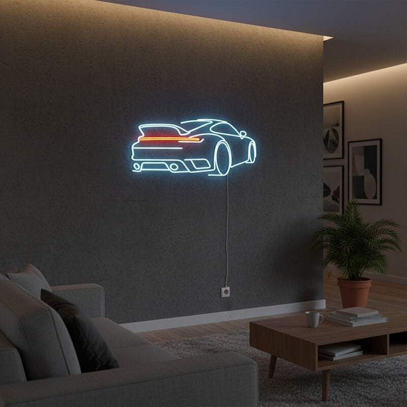 Porsche Sportwagen LED Schild 6mm Acrylplatte – Wanddeko für Werkstatt