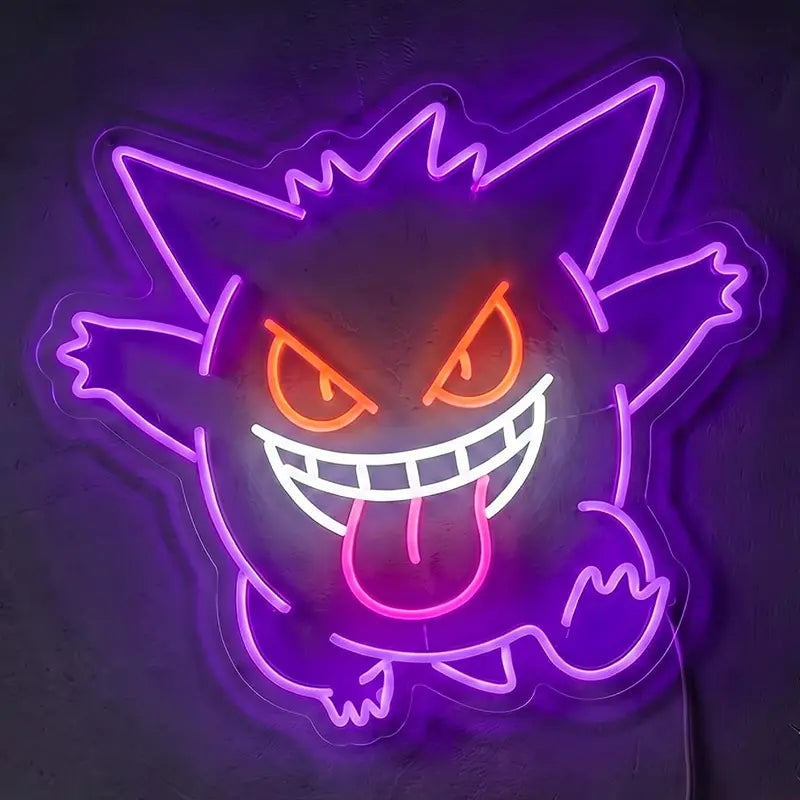 Gengar Pokémon mit Zunge Neon LED Schild USB – Geist-Pokémon Wanddeko