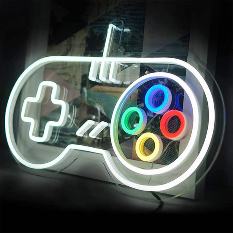 Retro Gaming Controller Neon LED Schild USB – Gamer Deko fürs Zocker-Zimmer