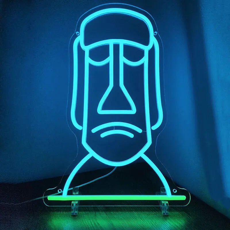 MOAI Statue Neon LED Schild USB – ikonische Osterinsel Deko