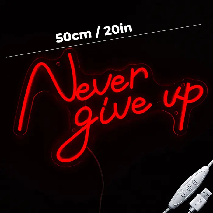 Never Give Up Neon LED Schild – USB, dimmbar | Homegym Wanddeko