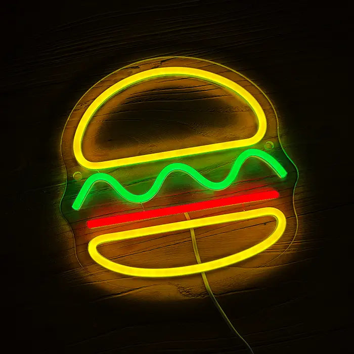 Mini Burger Neon LED Schild – USB, dimmbar | Burger Imbiss Schild
