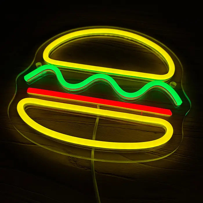Mini Burger Neon LED Schild – USB, dimmbar | Burger Imbiss Schild