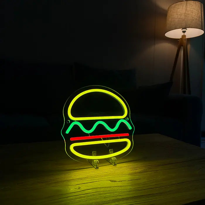Mini Burger Neon LED Schild – USB, dimmbar | Burger Imbiss Schild