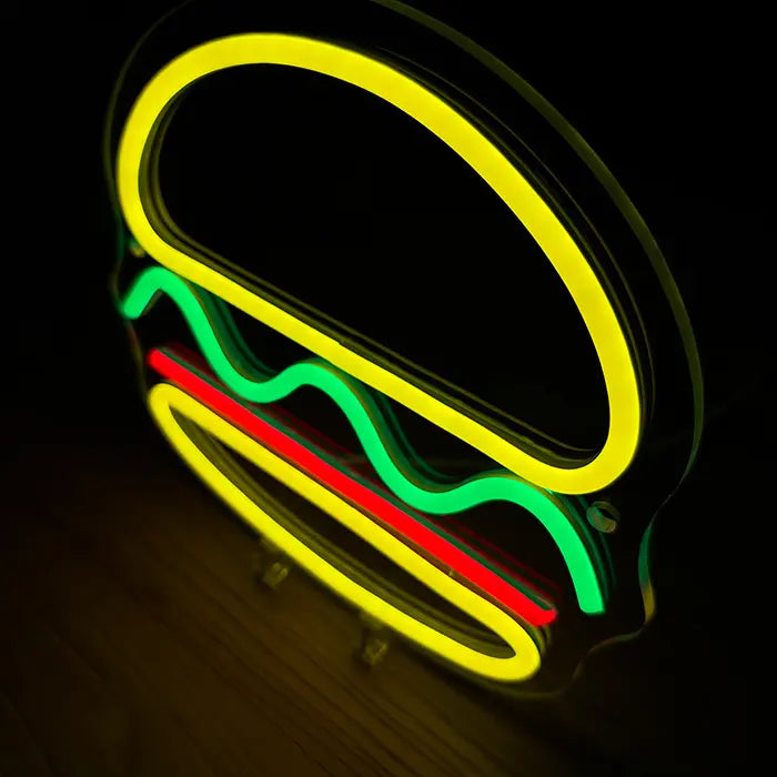 Mini Burger Neon LED Schild – USB, dimmbar | Burger Imbiss Schild