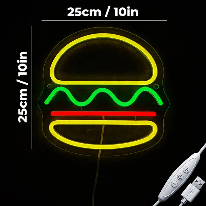 Mini Burger Neon LED Schild – USB, dimmbar | Burger Imbiss Schild