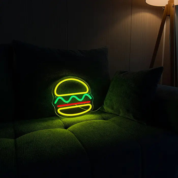 Mini Burger Neon LED Schild – USB, dimmbar | Burger Imbiss Schild