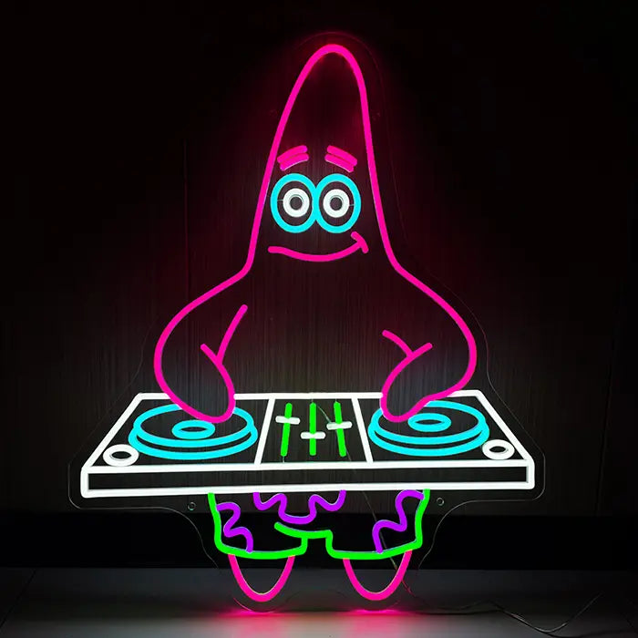 Patrick DJ Neon LED Schild – Dimmbar mit Fernbedienung | SpongeBob Party Deko