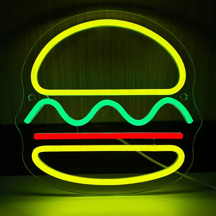Mini Burger Neon LED Schild – USB, dimmbar | Burger Imbiss Schild