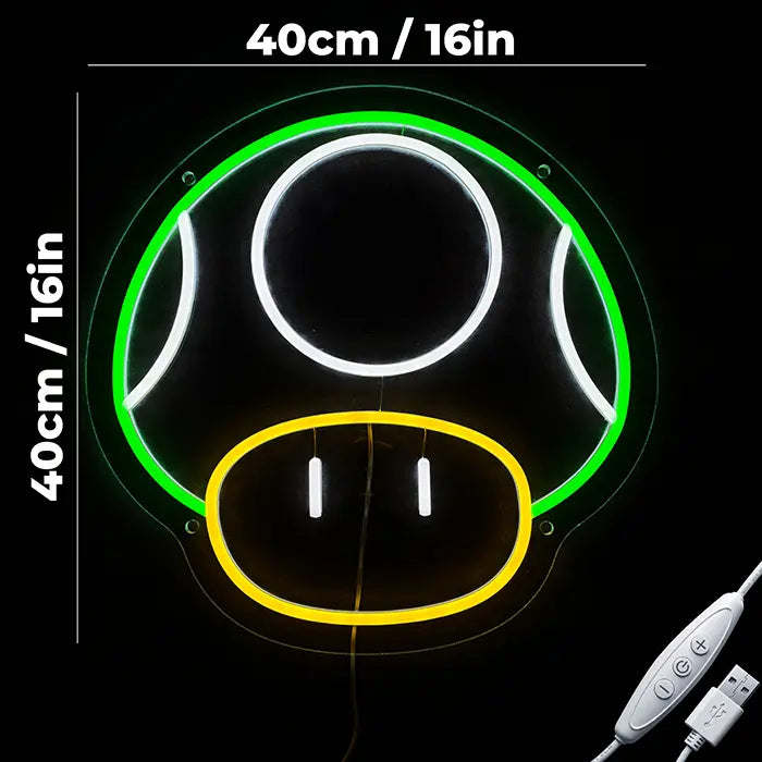 Super-Pilz Neon LED Schild – USB, dimmbar | Mario Gaming Wanddeko
