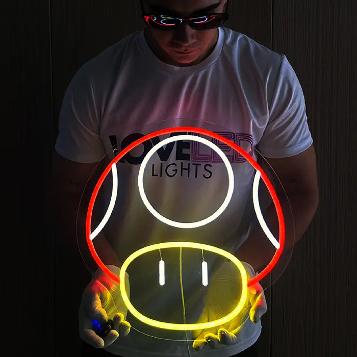 Super-Pilz Neon LED Schild – USB Leuchtschild | Mario Gaming Wanddeko