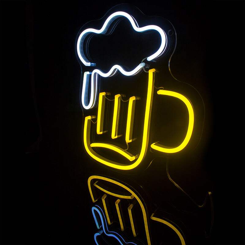 Bier mit Schaum Neon LED Schild – handgefertigte Wanddeko für Bars & Wohnzimmer