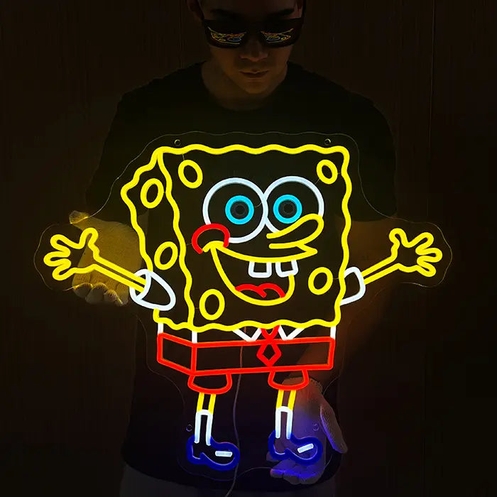 Happy Schwammkopf Neon LED Schild – 12V Leuchtschild | SpongeBob Wanddeko
