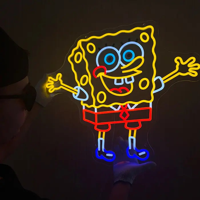 Happy Schwammkopf Neon LED Schild – 12V Leuchtschild | SpongeBob Wanddeko
