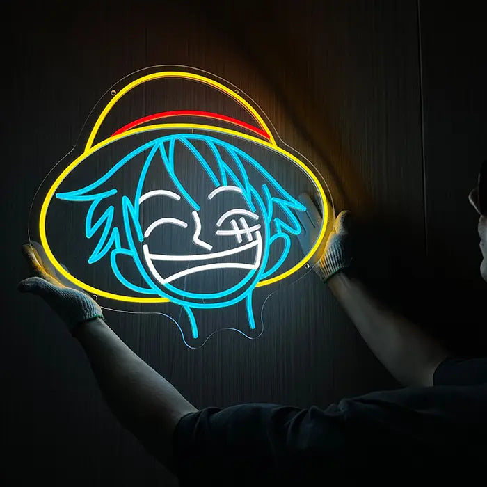 Strohhut Luffy Neon LED Schild – XL 12V Leuchtschild | One Piece Fan Wanddeko