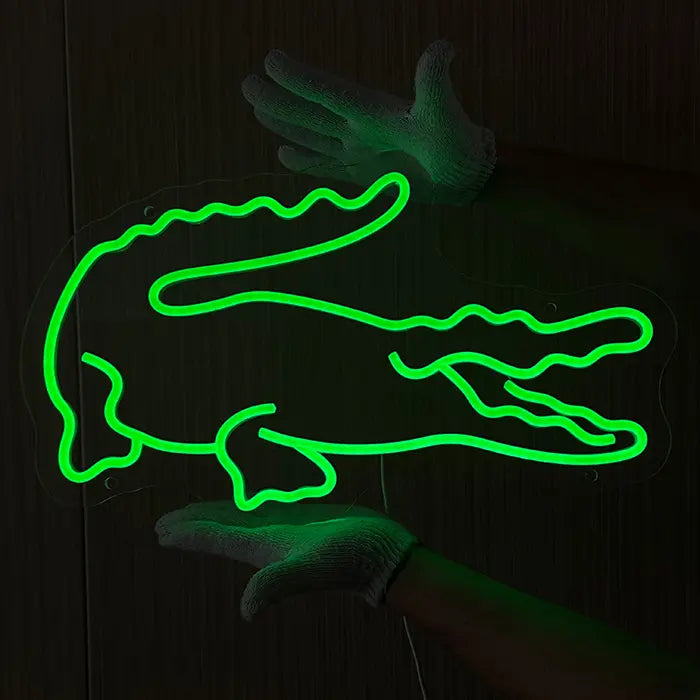 Krokodil Neon LED Schild – USB Leuchtschild | Reptilien Wanddeko