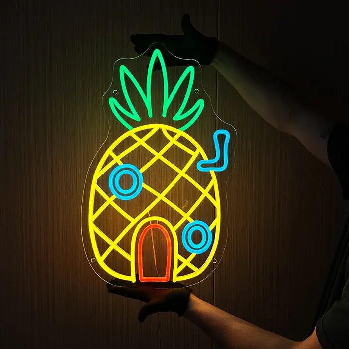 Ananas Haus Neon LED Schild – USB, dimmbar | SpongeBob Wanddeko