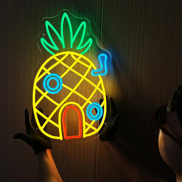 Ananas Haus Neon LED Schild – USB, dimmbar | SpongeBob Wanddeko