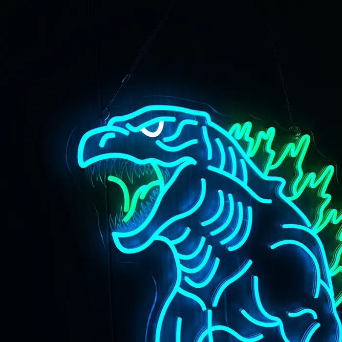 Godzilla „Kraft grüner Flamme“ Neon LED Schild – Dimmbar mit Fernbedienung | Japan Anime Deko