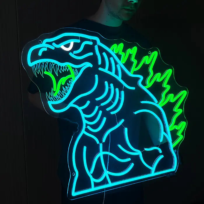 Godzilla „Kraft grüner Flamme“ Neon LED Schild – Dimmbar mit Fernbedienung | Japan Anime Deko