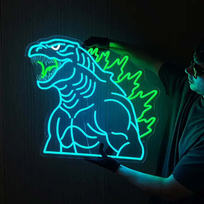Godzilla „Kraft grüner Flamme“ Neon LED Schild – Dimmbar mit Fernbedienung | Japan Anime Deko