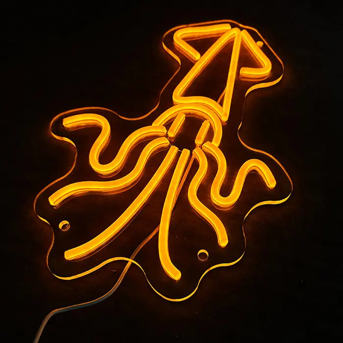 Goldener Tintenfisch Neon LED Schild – USB, dimmbar | Maritim Wanddeko