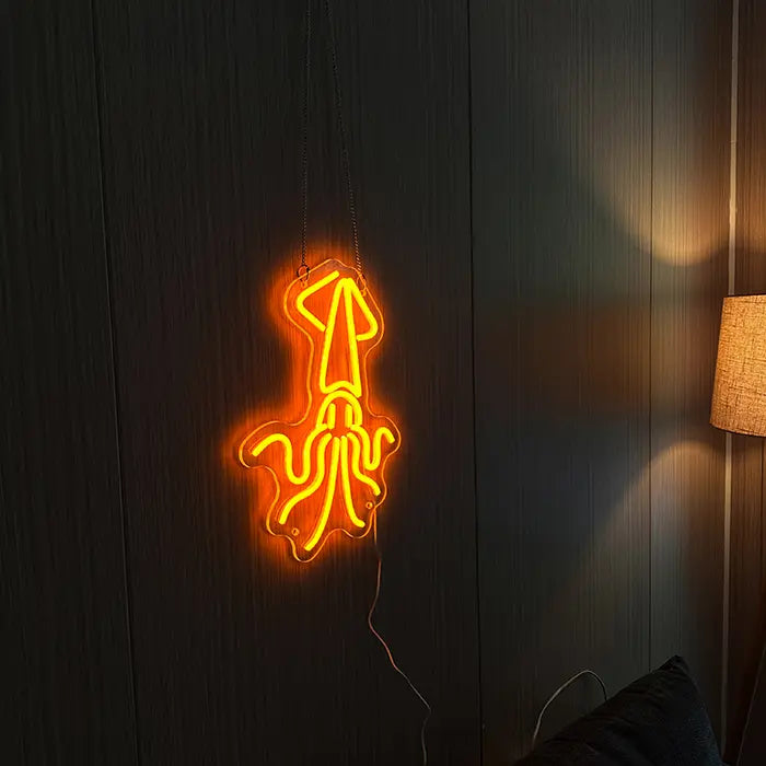 Goldener Tintenfisch Neon LED Schild – USB, dimmbar | Maritim Wanddeko