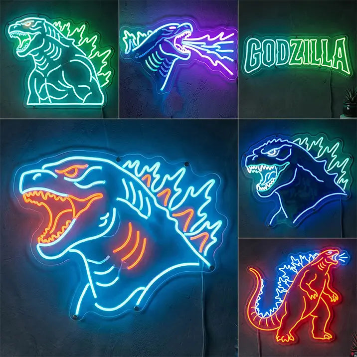 Godzilla LED Schilder Set – Japan Art Style Neon-Motive als Anime-Wanddeko