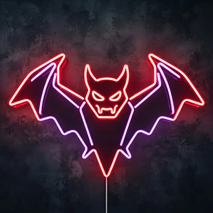 Blutsauger Fledermaus Neon LED Schild – Dimmbar mit Fernbedienung | Halloween Gothic Deko