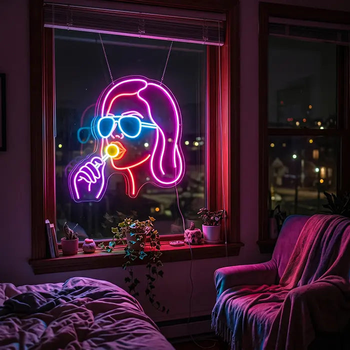 Girl mit Lollipop Neon LED Schild – Dimmbar mit Fernbedienung | Pop-Art Wanddeko